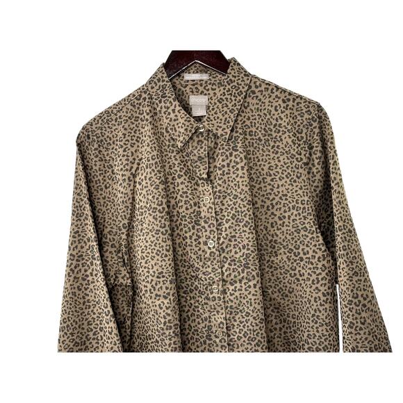 Chico's No-Iron Coolmax All Seasons Cheetah-Print Classic Shirt Button Up 16/18 - Picture 2 of 5